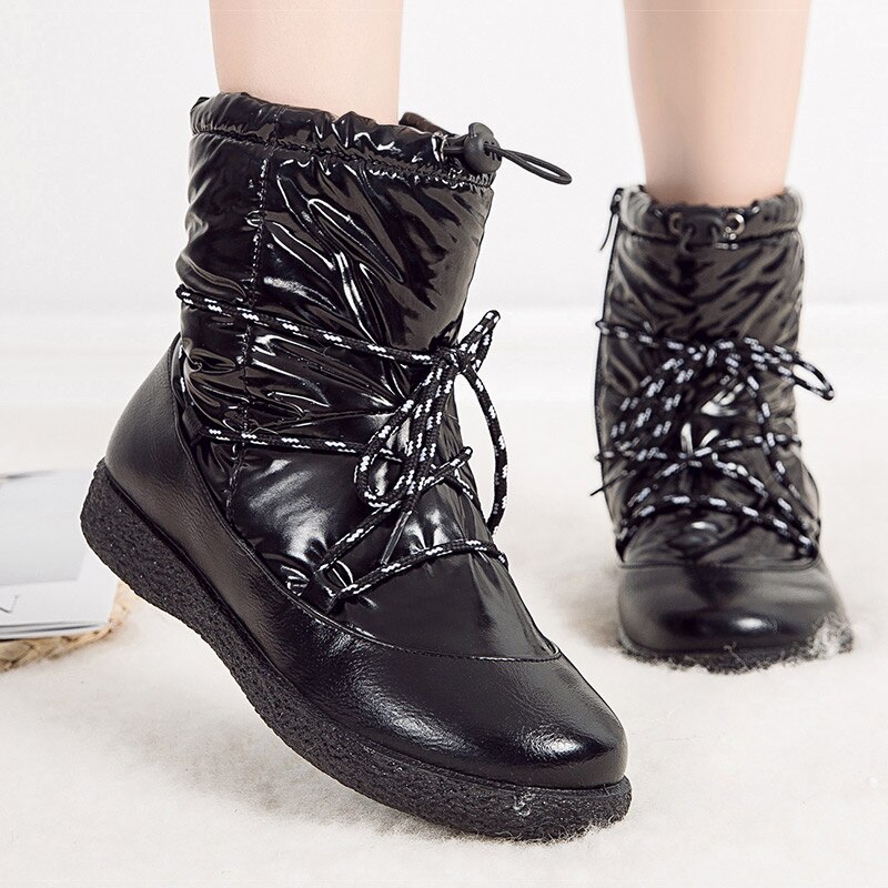 Women Boots Winter Shoes Woman Bling Snow Boots Plus Size Botas Mujer Waterproof Winter Boots Low Heels Ankle Boots Feamle: black / 10.5