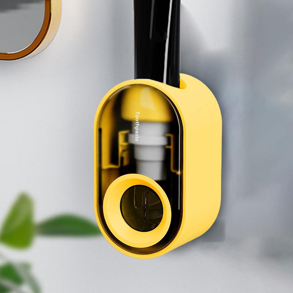 Wall Mounted Toothpaste Dispenser Toothpaste Rack Hands Free Toothpaste Tool Space Saving Automatic for Bath Shower Accessories: YELLOW