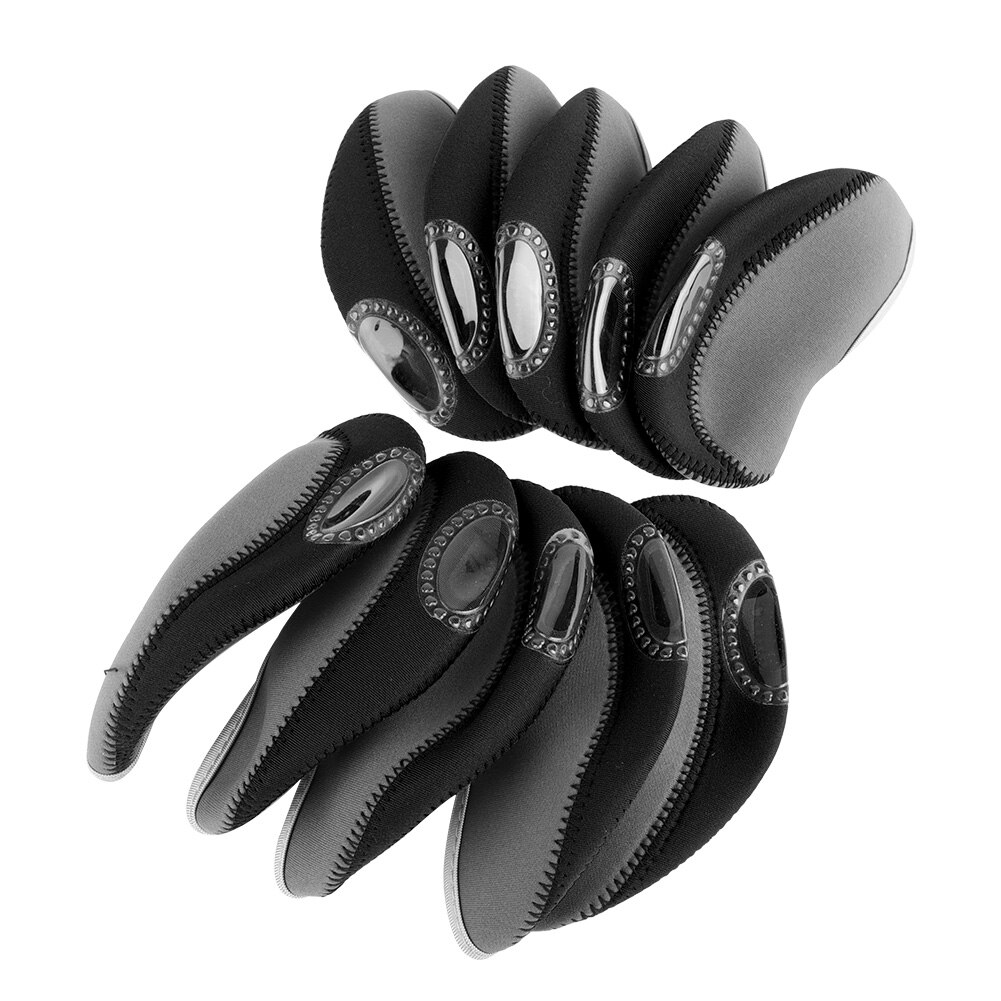 10 st golf järnklubba överdrag klubbor skydd headcover set golfklubba skydd: Svart