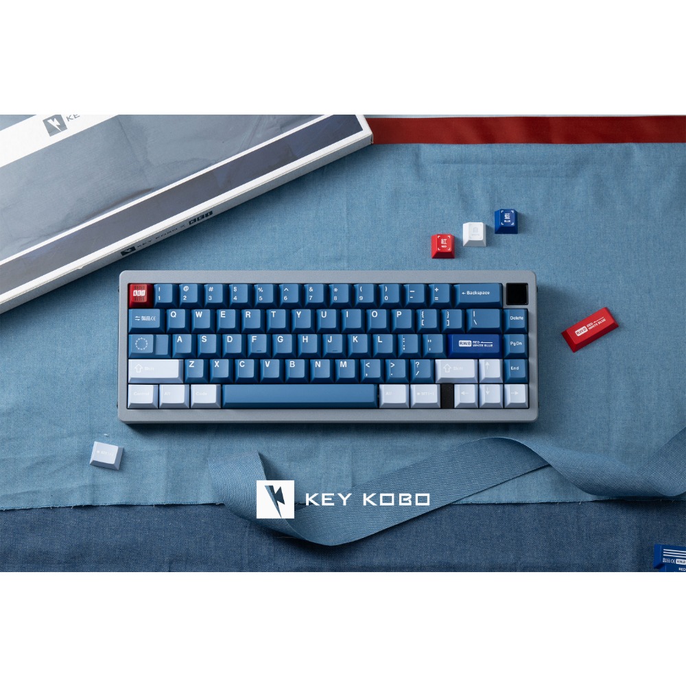 KeyKobo R.W.B Keycaps 136 toetsen Blue Cherry Profile ABS Double Shot Custom MX Keycap voor mechanische gamingtoetsenbordaccessoires