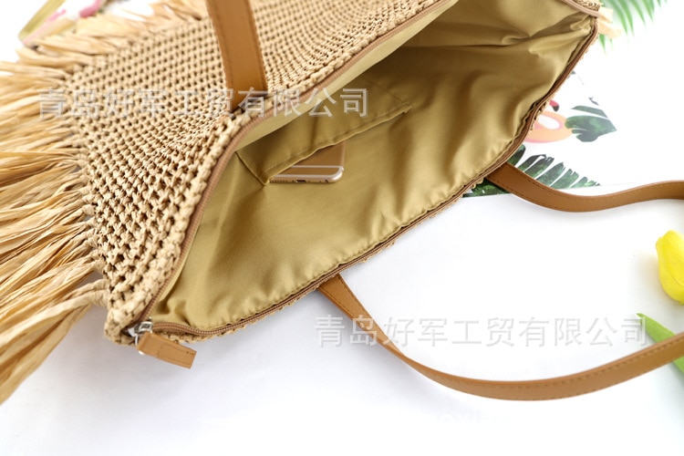 raw edge mustache tassel straw bag large capacity shoulder woven bag casual female beach handbag Woman shopping bag