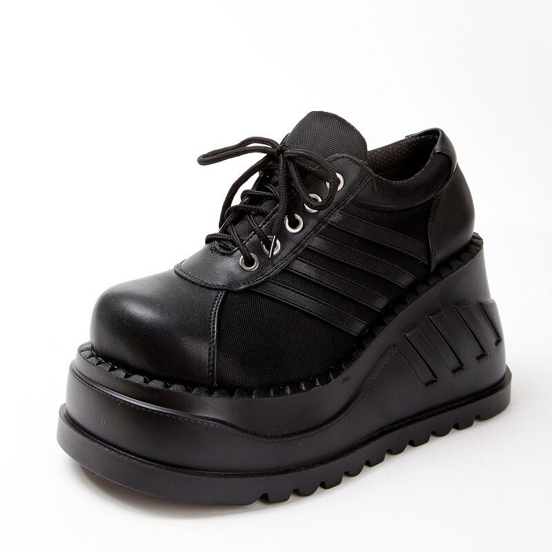 Botines de Mujer Punk clásicos góticos, gruesas Botas negras a la , zapatos de plataforma de cuña Para Mujer: 9