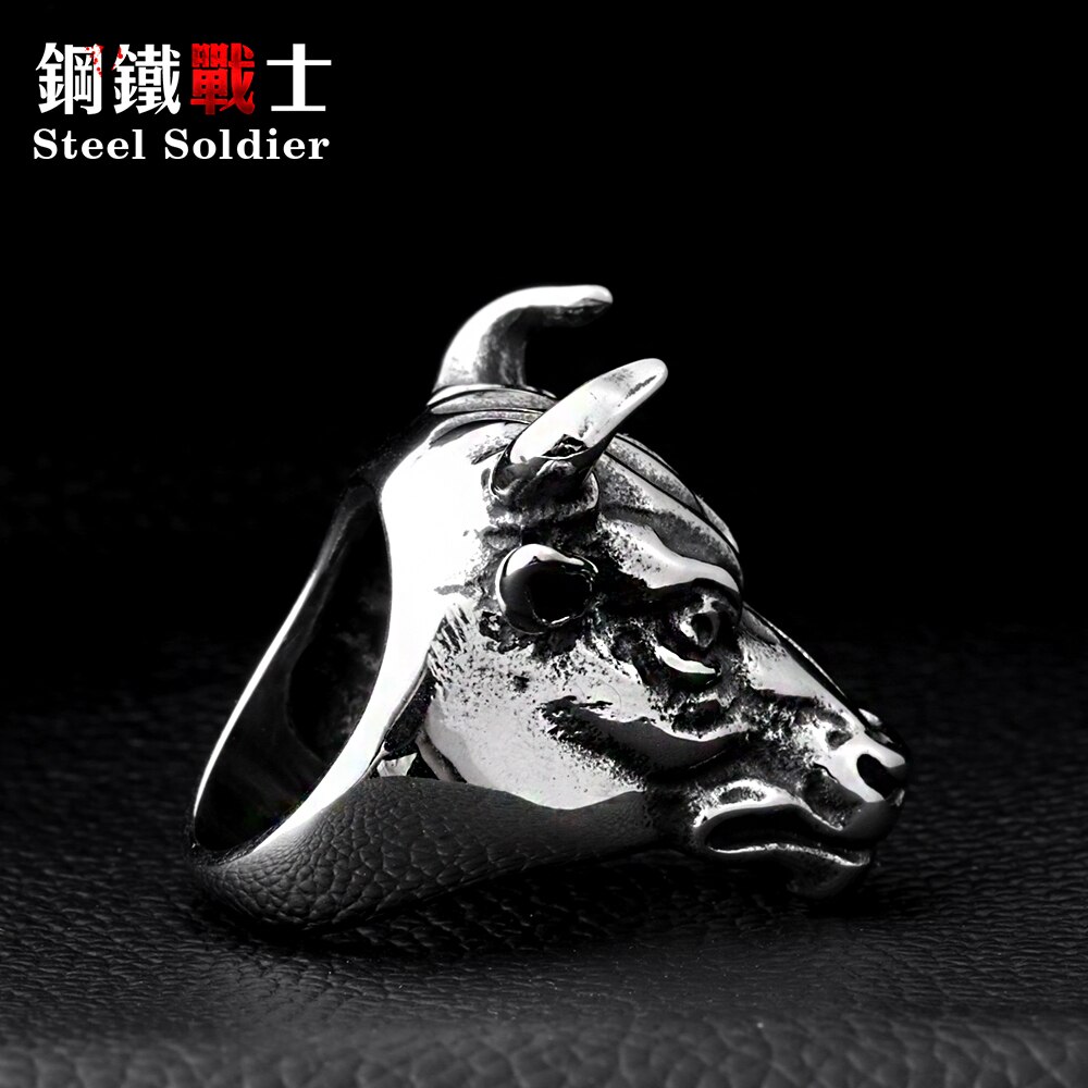 Steel soldier ox skeleton head ring for men 316l stainless steel ring punk vintage men jewelry