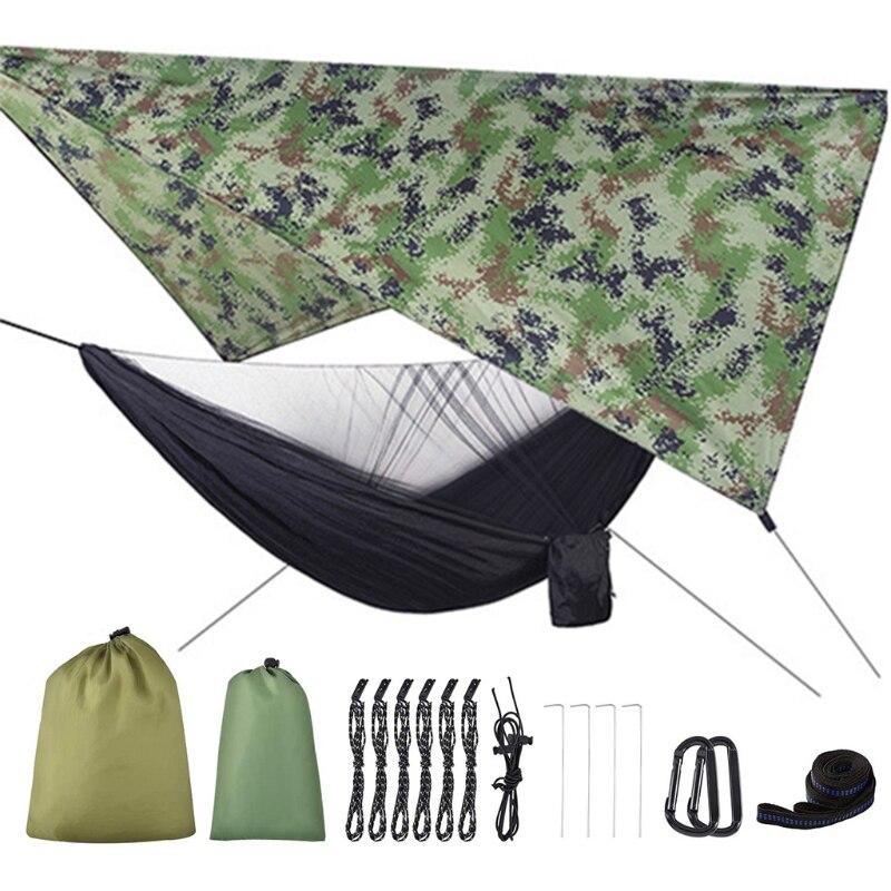 2 in 1 Lightweight Portable Outdoor Camping Hammock Mosquito Net Hammock Tent With Waterproof Canopy Awning Netting Set girls lo: D