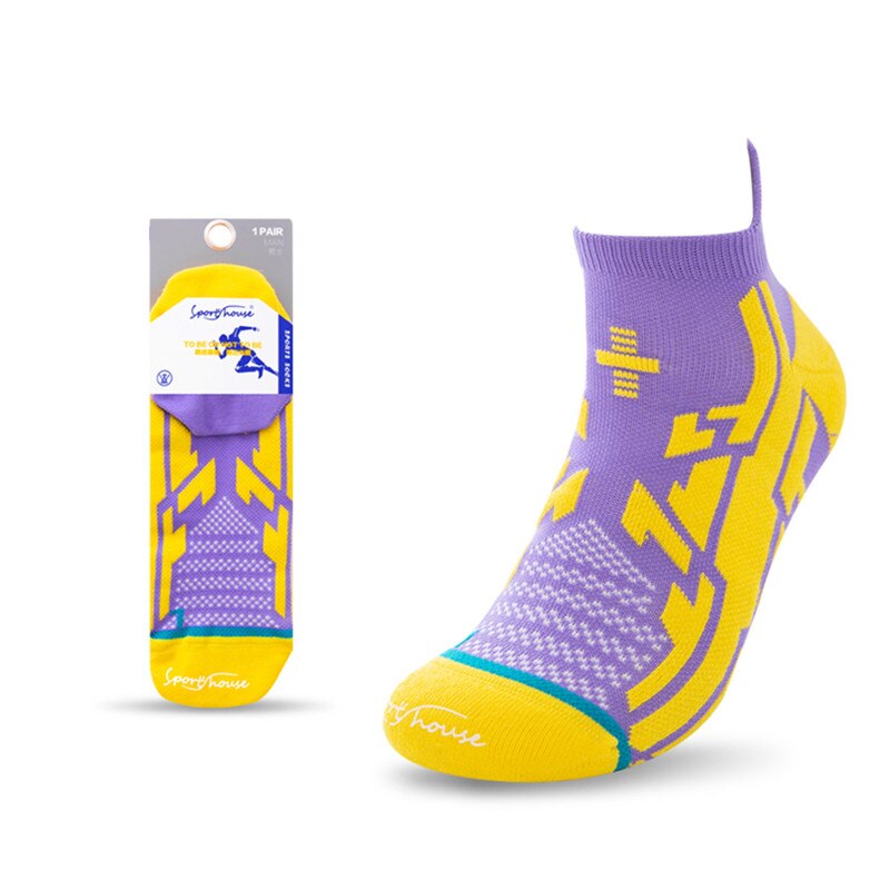 2pary mężczyźni bawełniane skarpety oddychające antypoślizgowe letnie profesjonalne bieganie kompresji maraton skarpety amortyzacja 2021 nowy: purpurowy