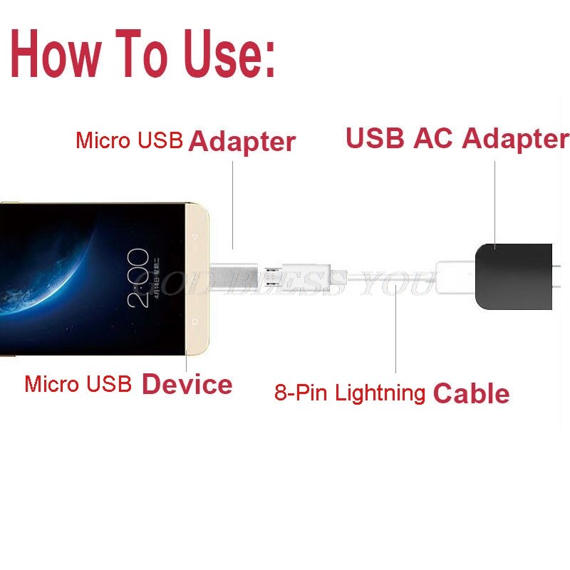 8-Pin For Lightning Female To Micro USB Male Adapter Converter For Android Phone