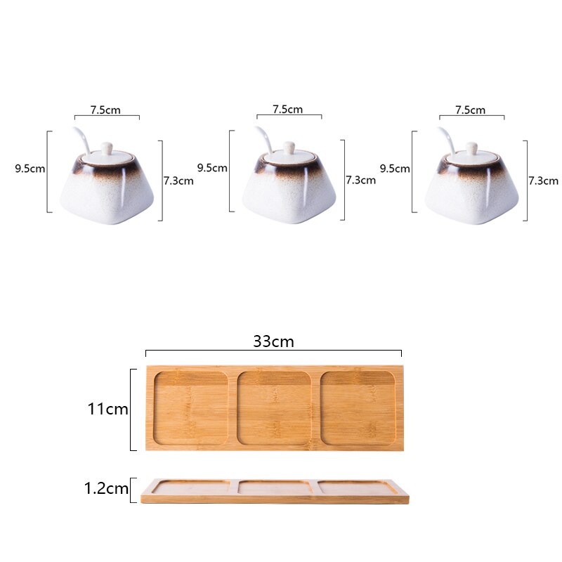 Spice Jar Ceramic Spice Box Household Kitchen Spice Jar Set Chili Jar Combination Salt Monosodium Glutamate Condiment Bottle: D three-piece suit