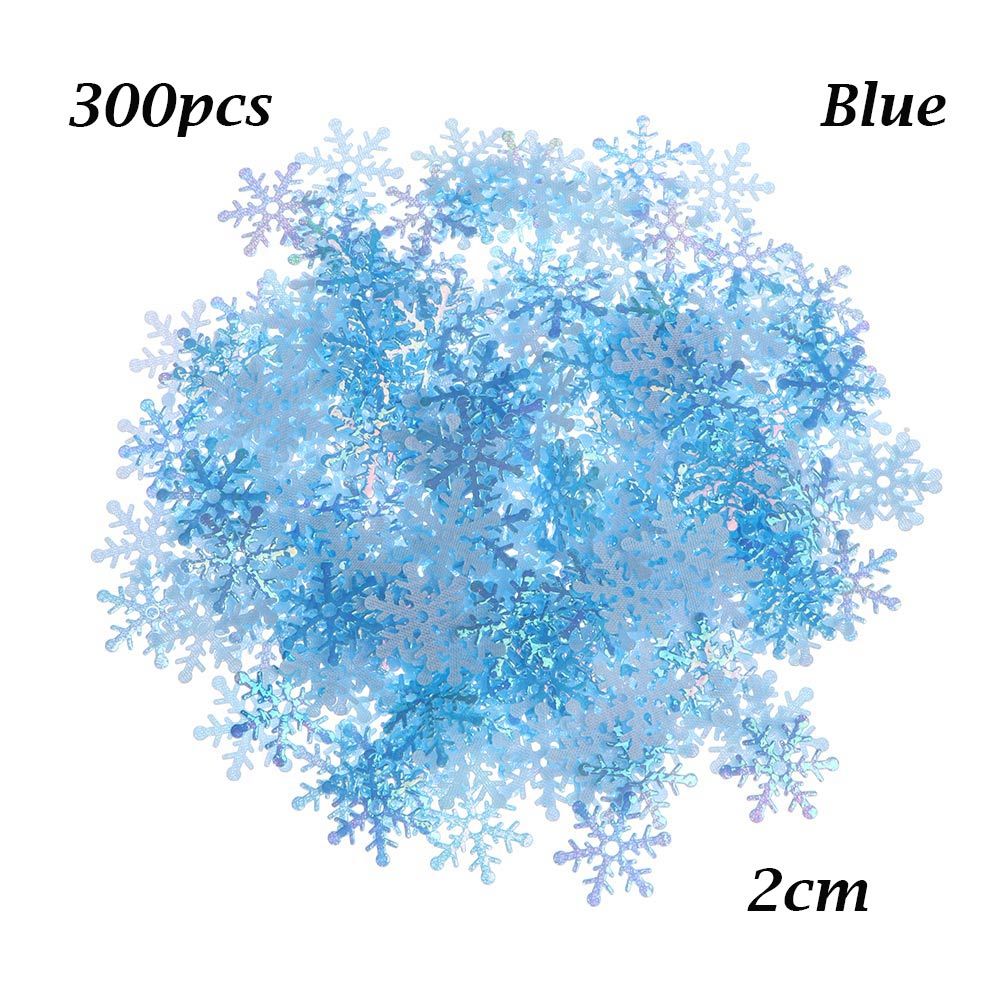 100/200/300 Stuks Sneeuwvlok Ornament Confetti Kunstmatige Sneeuw Xmas Verjaardag Bruiloft Decor Home Glitter Accessoires: 300pcs 2cm blue