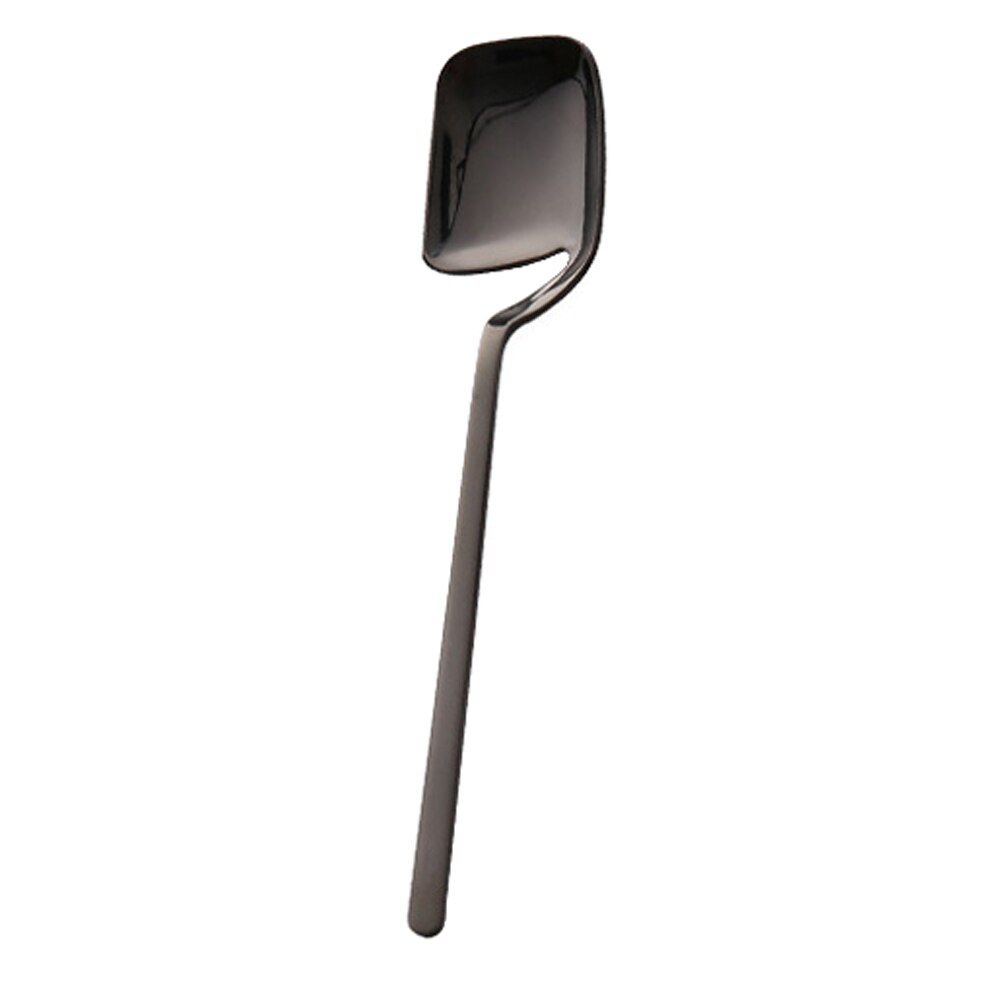 4 Pcs Stainless Steel Coffee Spoon Dessert Fork Long Handle Hanging Wall for Dessert Pizza Cake Steak P7Ding: Black Spoon