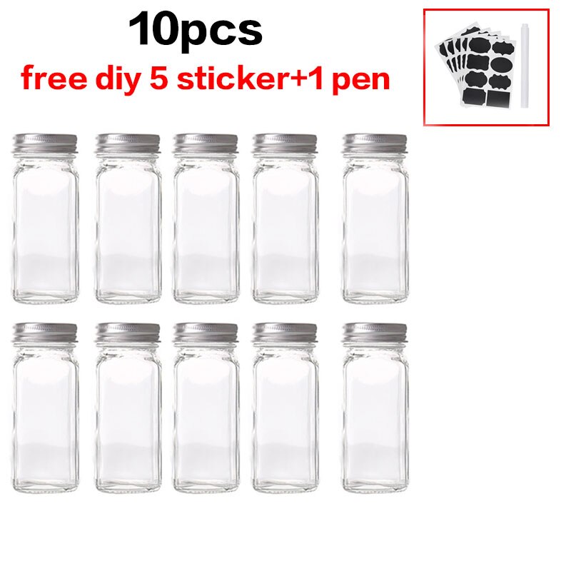 Tarros de vidrio para especias, caja de condimentos, tapa de olla, botella de condimentos, suministros de cocina de vidrio y materiales, juego de botes para salero: 10pcs