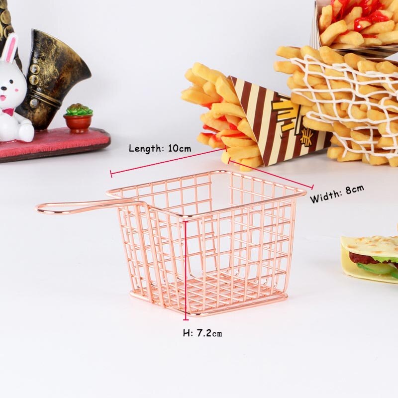 Pommes frites kurv snackskurver stekt kylling tallerken rustfritt stål pommes frites gryte mech kurv kjøkken kokeverktøy 1 stk: Rose gull