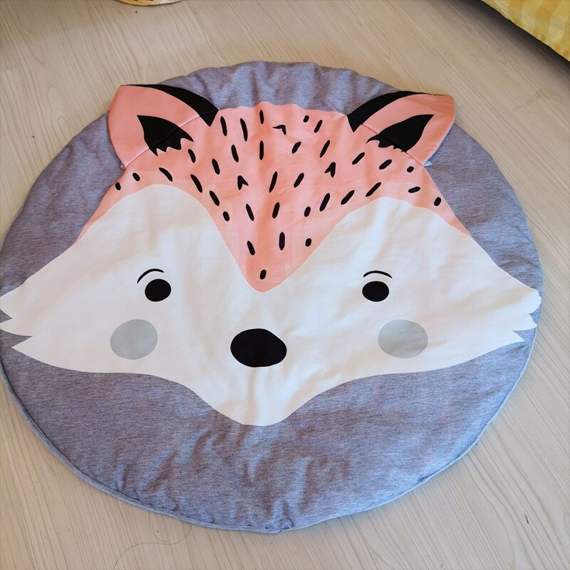 90Cm Kids Play Game Matten Ronde Tapijt Tapijten Mat Katoen Vos Kruipen Deken Vloer Tapijt Voor Kinderkamer Decoratie ins Baby: fox