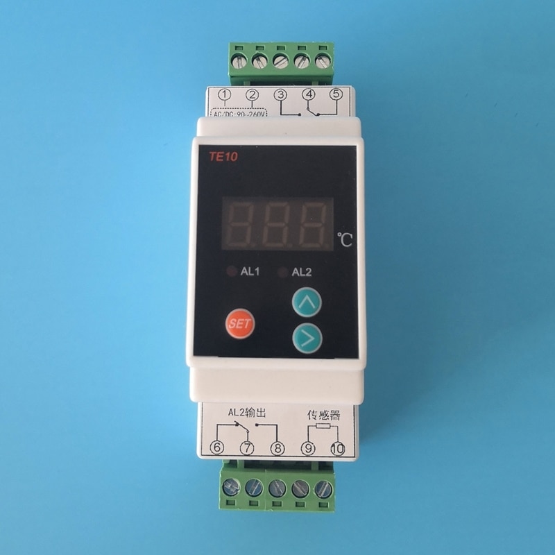 Ac90 ~ 260v -40 ~ 110 ℃ din skinne termostat med sensor 2 -vejs relæ udgang temperatur alarm controller ingen nc fælles udgang 7a/250 vac