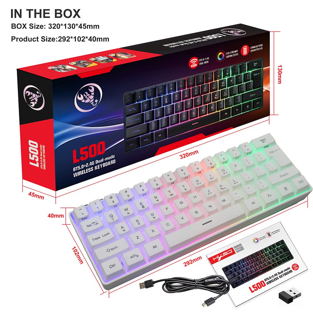 Mini Portable 60% Keyboard Wireless Bluetooth 2.4G Dual mode RGB Backlight Gaming Keyboard SK61 For Desktop PK gk61 keyboard: White keyboard