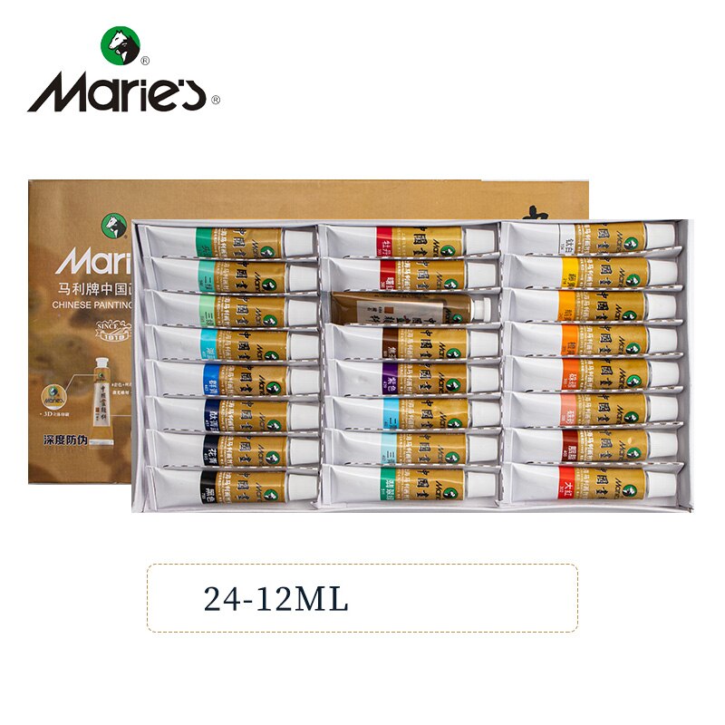 Marie&#39;s Chinese Painting Pigment Color Tubes Watercolor Sets 5/12ML 12/24/36 Colors for Students, Beginners and Painting: 24 Colors-12ML