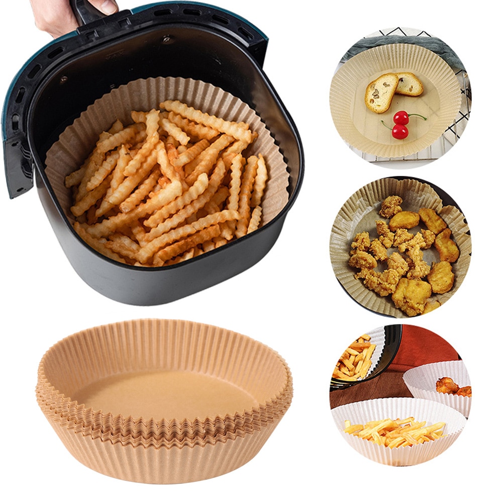50pcs Air Fryer Liner Steamer Liner Disposable Wood Pulp Paper Non-Stick Steaming Basket Mat Baking Oil Paper Mat for 3-6L Fryer