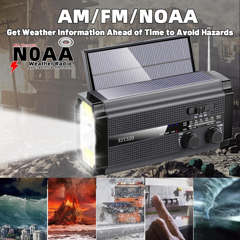 Emergency Weather Radio Hand Crank Solar Radio Portable AM/FM/NOAA Radio With 5 Charging Modes Cell Phone Charger