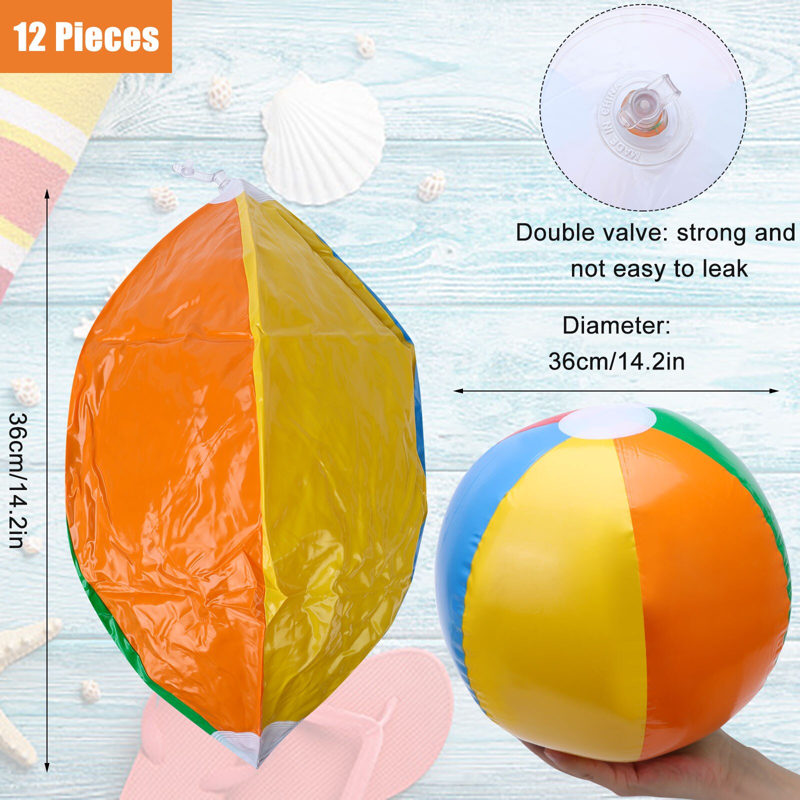 Beach Ball Kit, Including 12 Pcs Inflatable Beach Balls for Kids 15 Inches Beach Sport Ball Saleaman Fun Toys for Kids