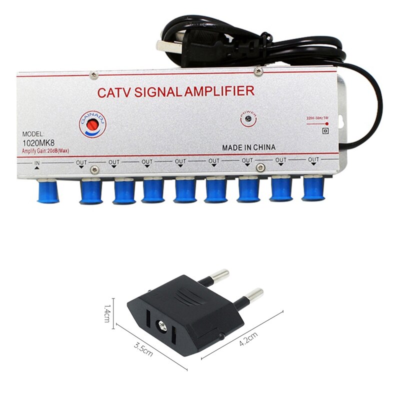 AC 220 V 4 Manier CATV Kabel TV Splitter Versterker 20dB Digitale TV Antenne Signaalversterker Thuis Tv apparatuur 45 Mhz tot 860 MHz US Plug: Paars