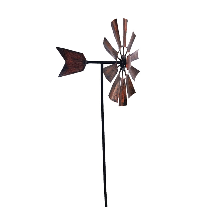 367A Wrought Iron Rotating Windmill Metal Wind Spinner Landscape Ornament for Outdoor Courtyard Yard Lawn Pinwheel Decor: army green