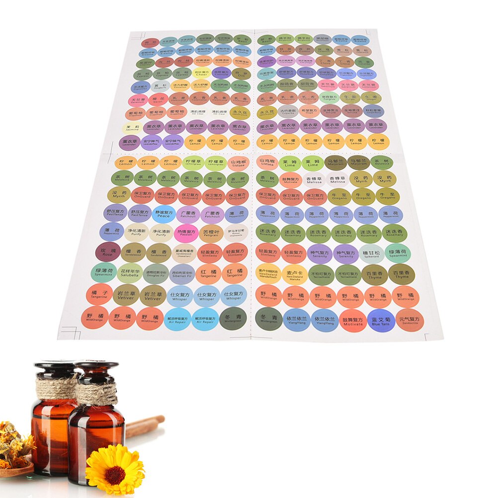 216Pcs/Sheet Ronde Cirkel Stickers Kleurrijke Pre-Gedrukt Etherische Olie Flessen Cap Deksel Etiketten Voor Jong Leven oliën Organizer
