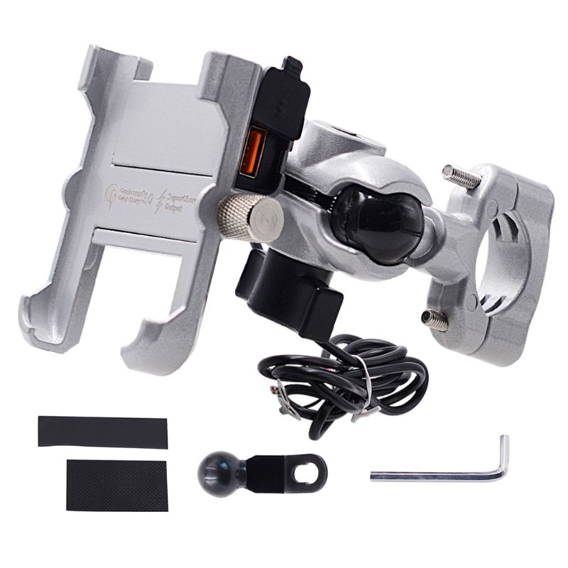 Suporte de celular para motocicleta, suporte de metal impermeável para smartphone com carregador rápido qc 3.0 usb e guidão com espelho para samsung: Branco
