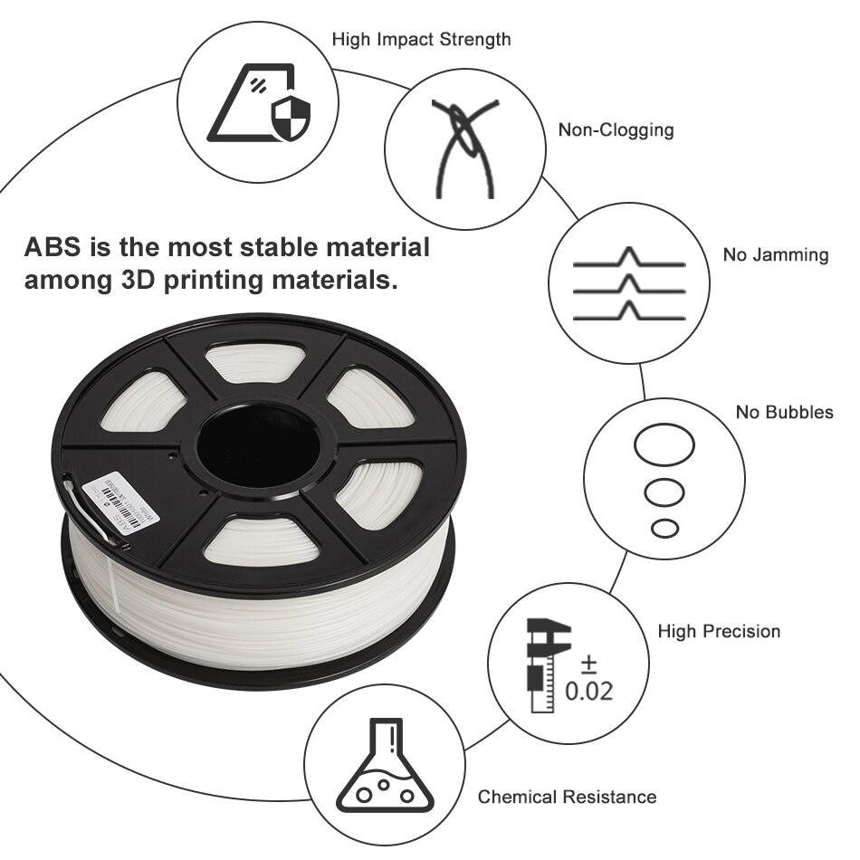 Abs 1Kg 3D Printer Filament 1.75Mm-/+ 0.02Mm Abs Пластик Witte Gloeidraad Abs Industriële Materialen slijtage En Slagvastheid