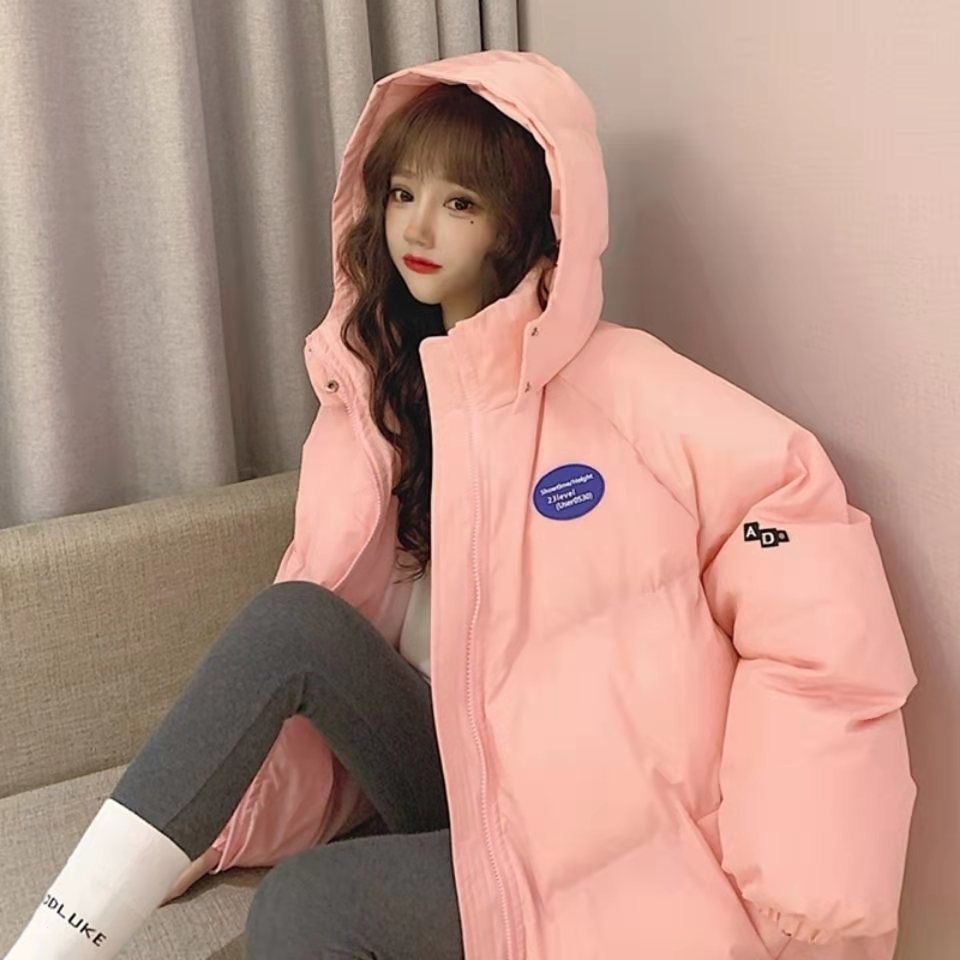 Manteau en coton à capuche pour femme, veste en duvet, ample, épais, , décontracté, 2022: Rose / S