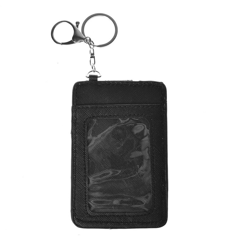 Pu læder badge holder kontor nøglering id-kortholdere mini tegnebog 3- slot kreditkort buskort badge taske rejsetilbehør: Sort