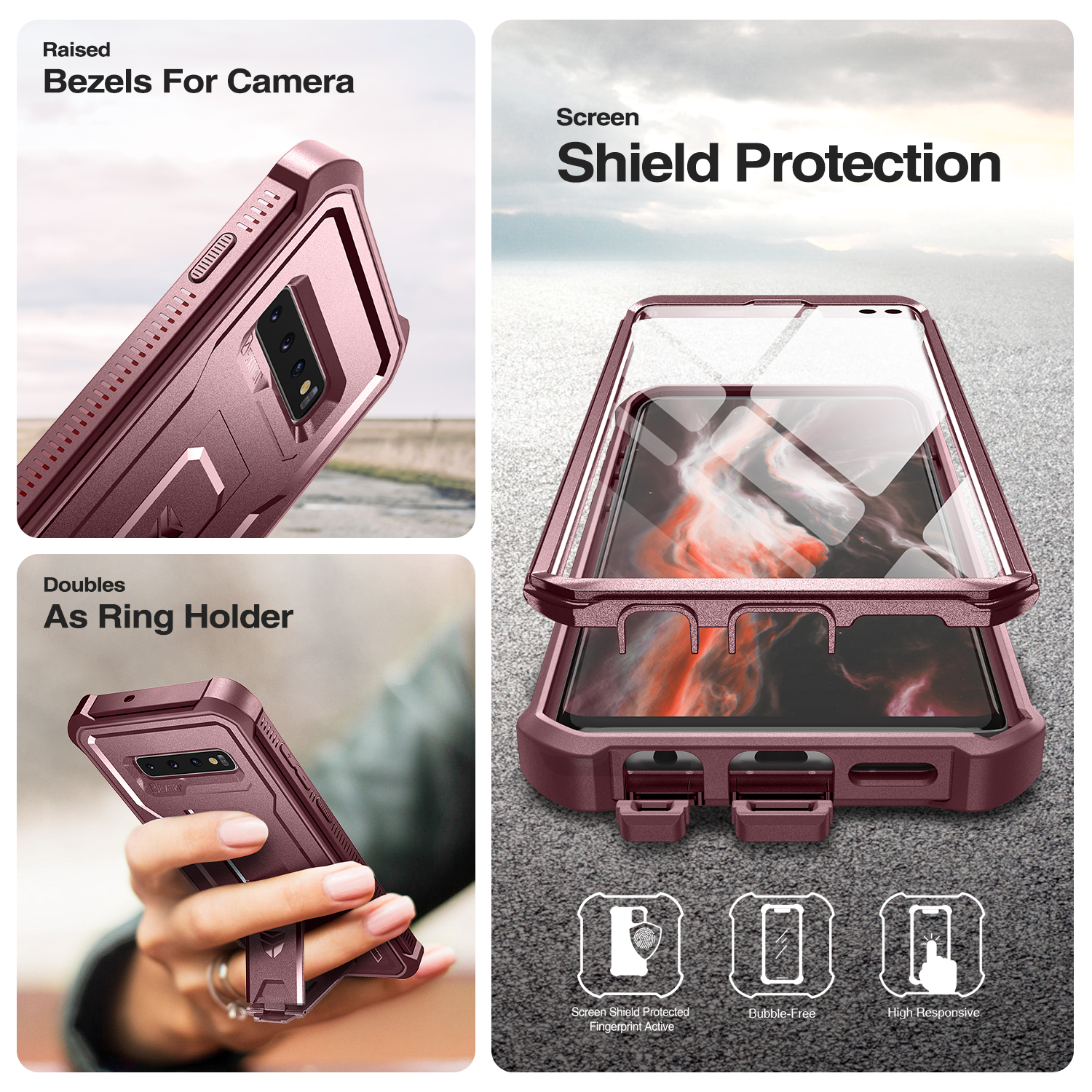 Funda protectora de cuerpo completo 360, hoja de PC + carcasa de TPU para Samsung Galaxy S10 Plus, funda con soporte y funda protectora de pantalla integrada