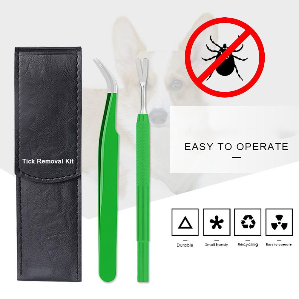 2PCS Tick Removal Tool Stainless Steel Tick Flea Tweezers Cleaning Tool Remove Mites Ticks from Human Body Dog Cat