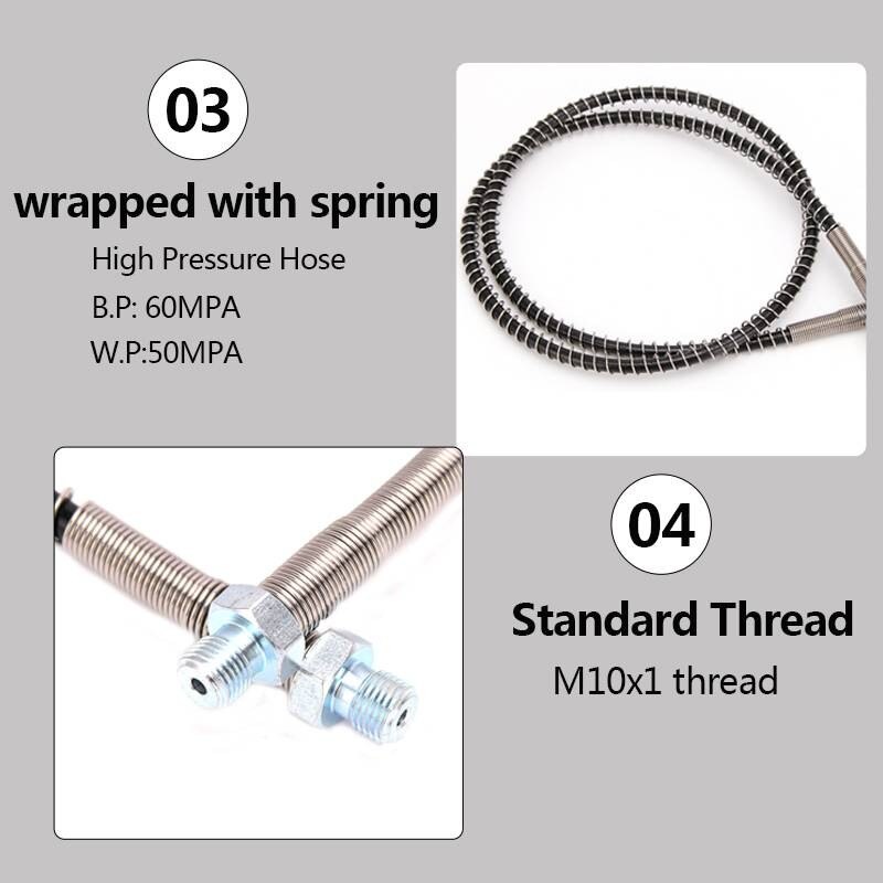 M10x1 Thread 100cm High Pressure Hose for Air Refilling Nylon Hose Wrapped with Stainless Steel Spring and Quick Connectors