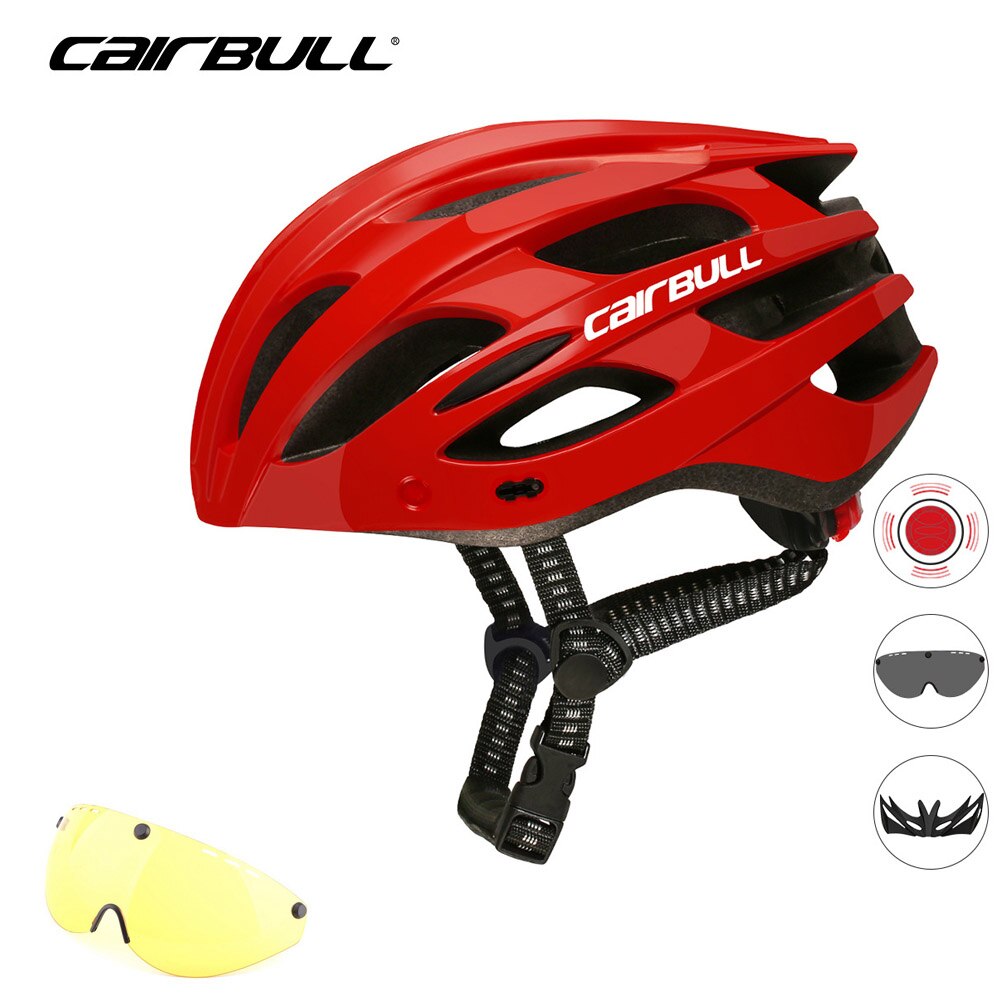 Cairbull-casco de ciclismo con 3 lentes, luz LED trasera con visera extraíble, gafas de seguridad Casco de Bicicleta de carretera, moldeados integralmente, cascos de MTB: Color 8