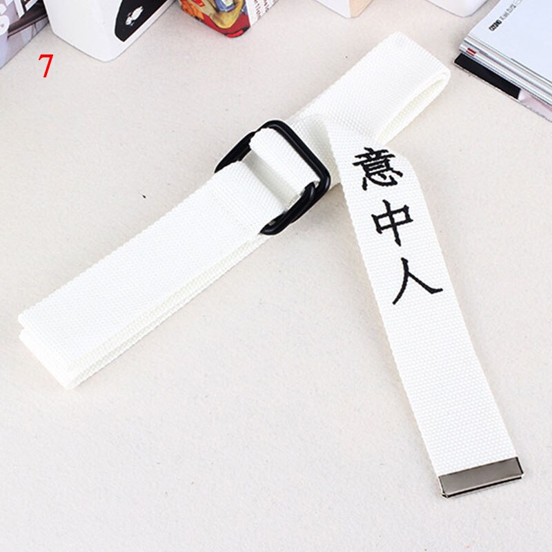 Jeans Waist Belts Canvas Chinese Letter Print Unisex corset Belt Personality Waistband Wide Belt Ring Buckle Harajuke Waistbelt: 7
