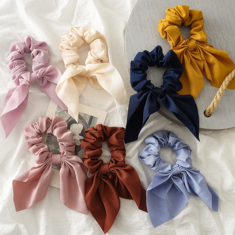 Kvinnor håraccessoarer hår scrunchie rosetter hästsvanshållare hårband godis färg rosett knut scrunchy flickor hårslipsar