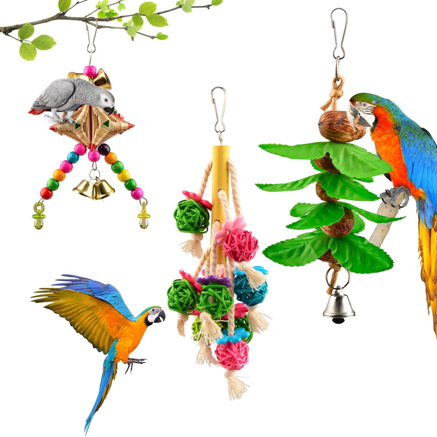 Columpio para aves de juguete, 6 uds., columpio para masticar, para loros, canarios, perchas colgantes con campanas, periquitos, juguetes para masticar