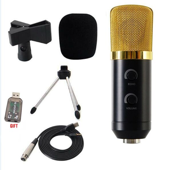 MK-F100TL micrófono con cable micrófono condensador USB grabación de sonido micrófono con soporte para chatear Karaoke Laptop Skype: black