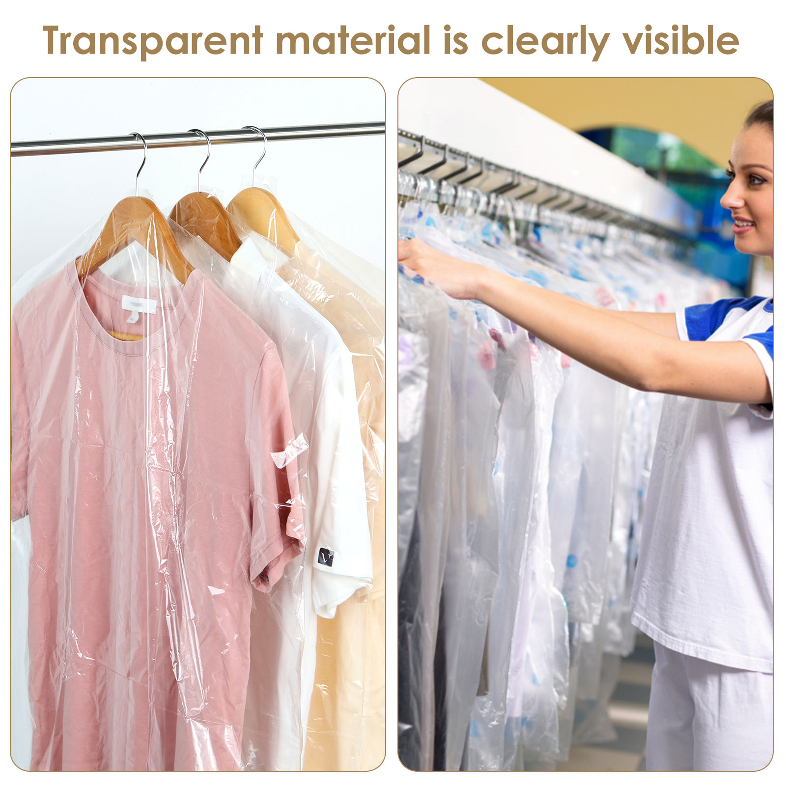 50/60/70 Pcs Clear Garment Dust Bags Plastic Clothes Hanging Protector Bags Waterproof Dry Cleaning Bags for Dry Cleaner Storage