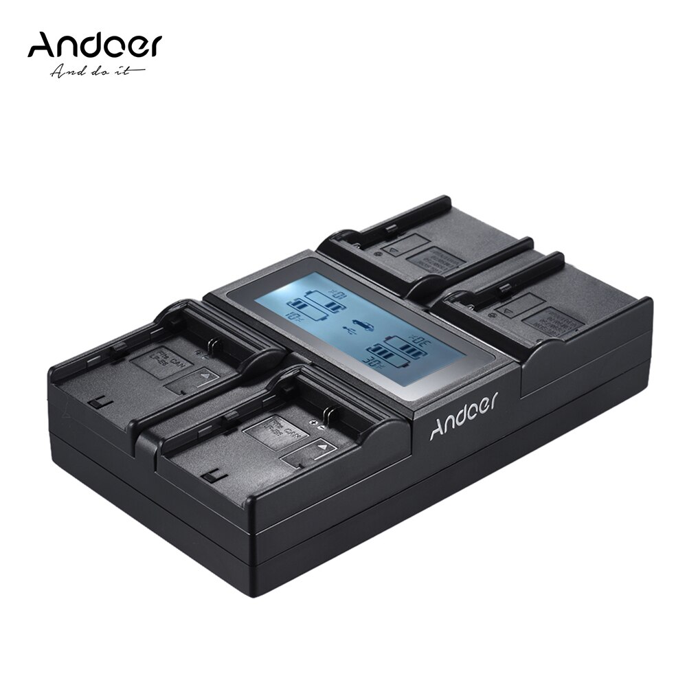 Andoer LP-E6 LP-E6N NP-F970 4-Channel Digital Camera Battery Charger LCD for Canon 6D 7DII 80D 5D Serie Sony NP-F550 F750 etc