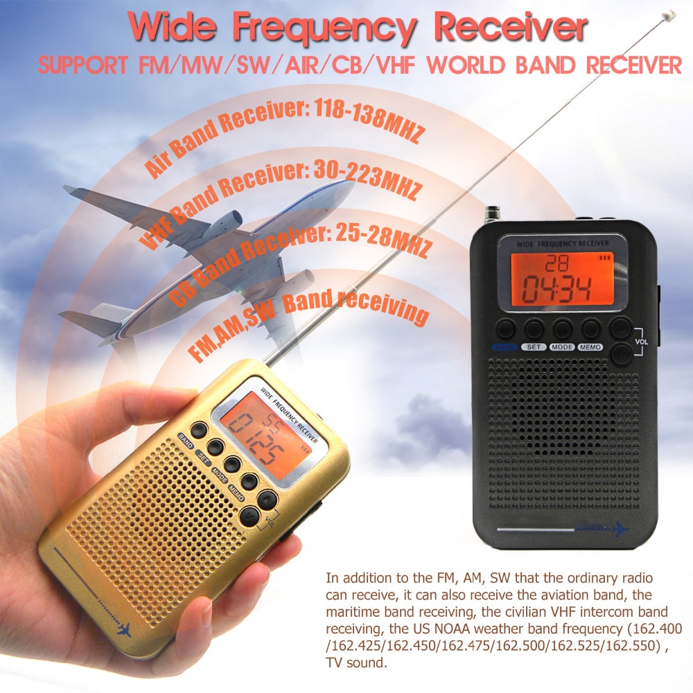 Aircraft Band Radio Receiver VHF Portable Full Band Radio Recorder for AIR/FM/AM/CB/VHF/SW Radio