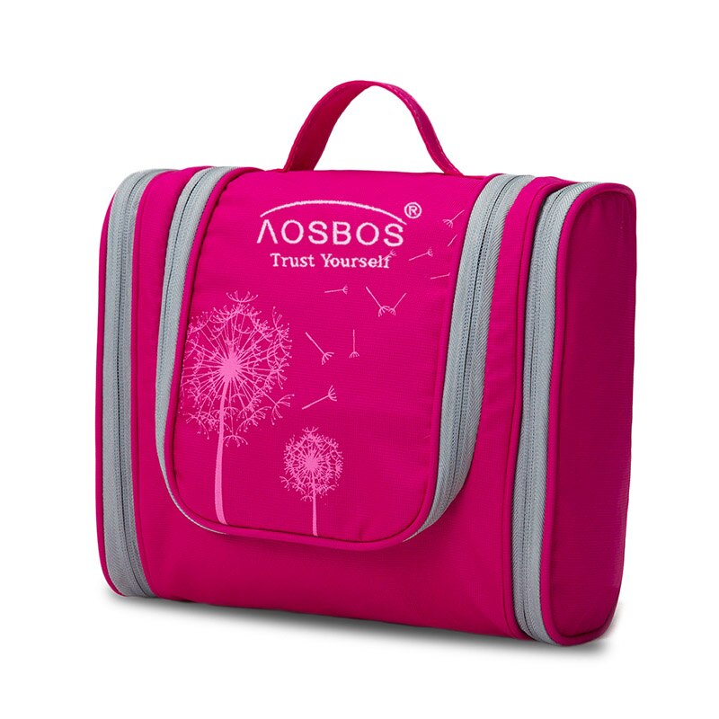 Aosbos bolsa de cosméticos impermeável, bolsa grande de nylon para homens e mulheres, organizador para viagem, kit de higiene pessoal: rose