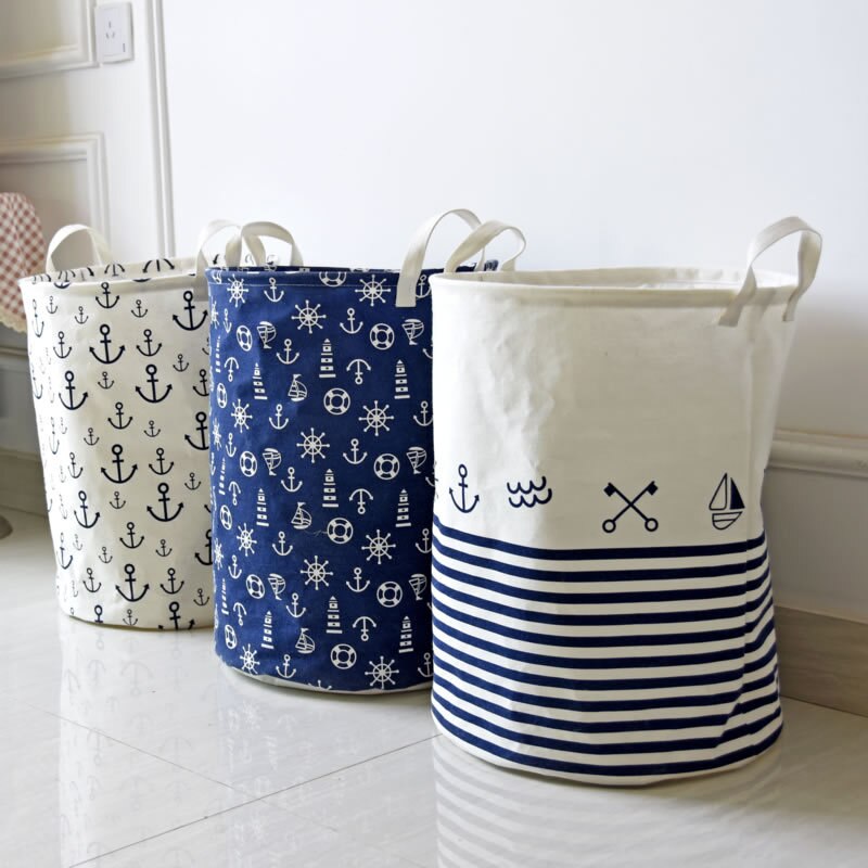 Panier de rangement ménager pour vêtements sales, bac ancre pour coton et lin, seau pour vêtements sales avec ceinture