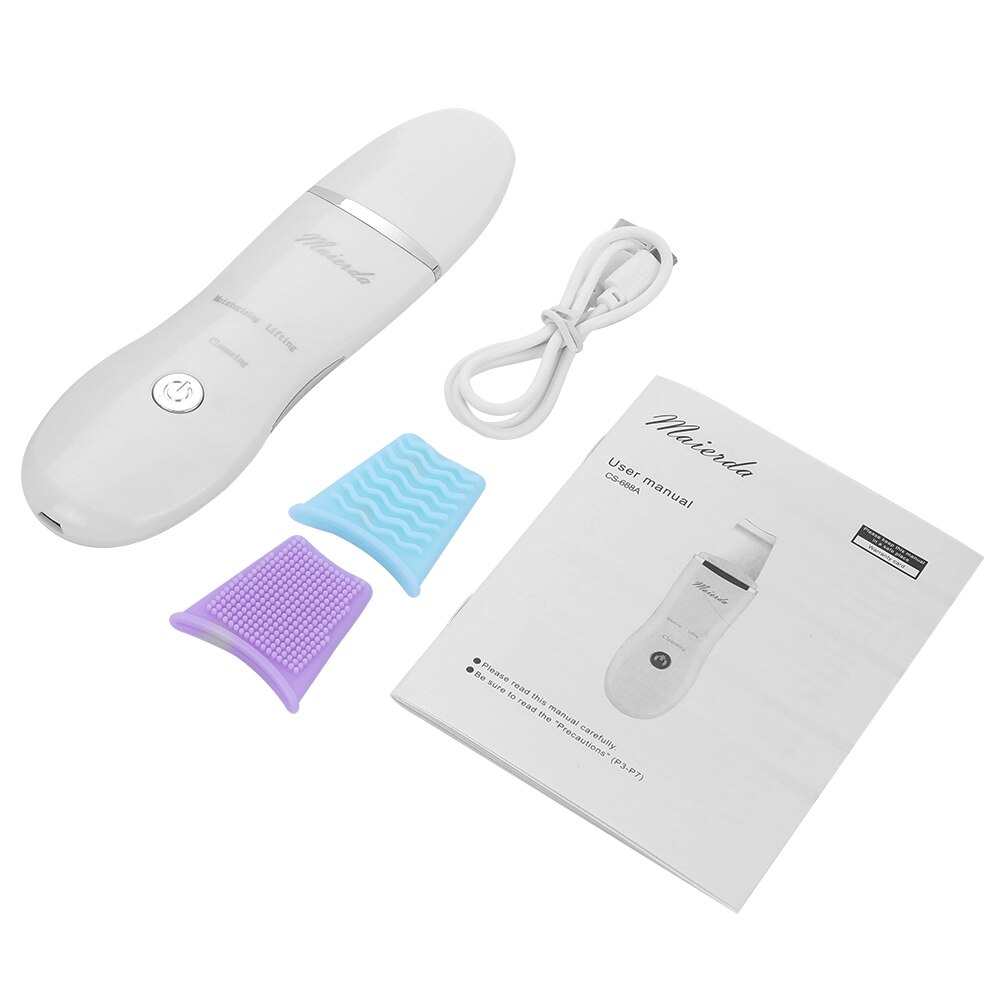 Ultrasone trillingen diepe gezichtsreiniging huidscrub verwijdert vuil mee-eters vermindert rimpels gezichtslifting peeling mee-eter poriën: Wit zonder doos