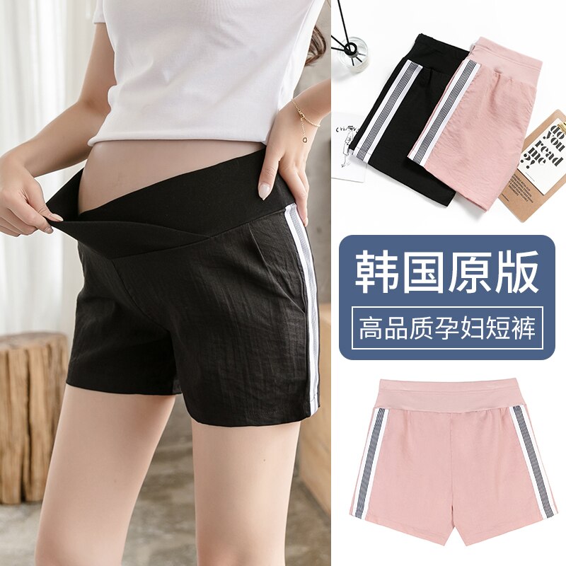 358#  mamma fritidsbyxor sommar sidoshorts elastisk midja för gravida kvinnor magbyxor gravidbyxor