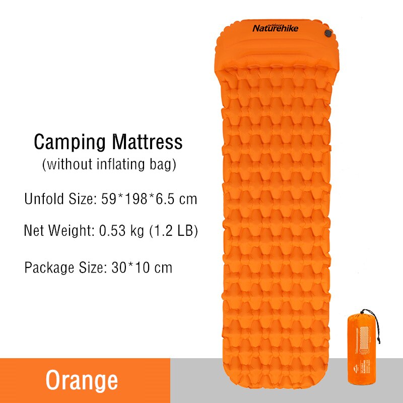 Naturehike oppustelig madras enkelt campingmåtte luftmadras ultralet vandretur sovepude folde seng rejse sovemåtte: Orange - kun måtte
