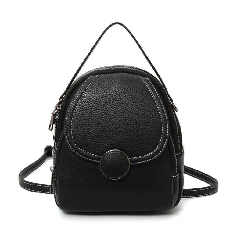 Nova alta qualidade mochila de couro para mulheres multi-função mochilas senhoras bolsa de ombro menina mini escola mochila feminina: Black