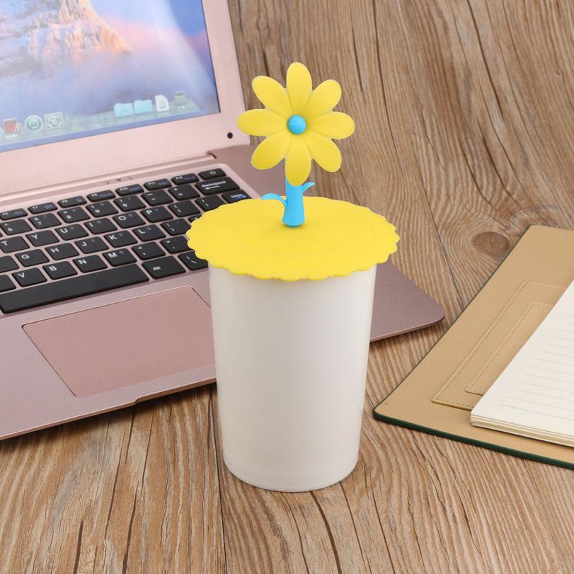Leuke Zonnebloem Kant Stof Herbruikbare Siliconen Cover Cup DIY Gratis Splicing Thermische Isolatie Cup Seal Cover Aug10: yellow
