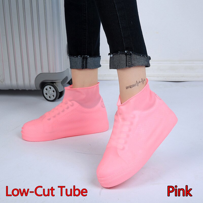 1 paar Wasserdichte Outdoor Latex Schuhe Abdeckungen Mehrweg Silikon Regen Schuhe Boot Abdeckungen Material Unisex Schuhe Non-slip Protektoren: Low-Cut Tube Pink / l