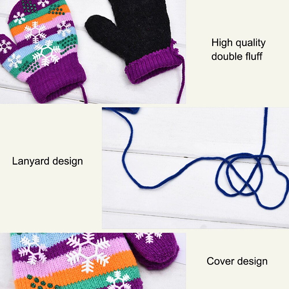 Winter Children's Warm Gloves for Baby Boys Girls Christmas Gloves Mittens Cute Knit Warm Finger Covered With Lanyard Kids