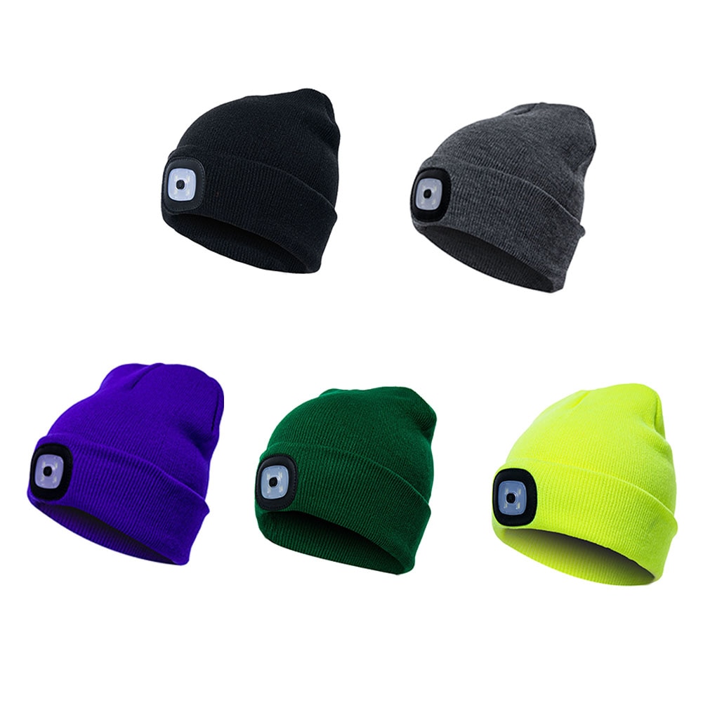 Led lys hat unisex efterår vinter udendørs fiskekasket løb strikket hue hue klatre pullover kasket til camping